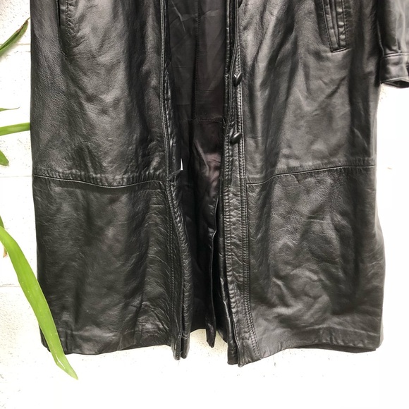 Vintage Black Leather Trench Coat - Picture 3 of 8